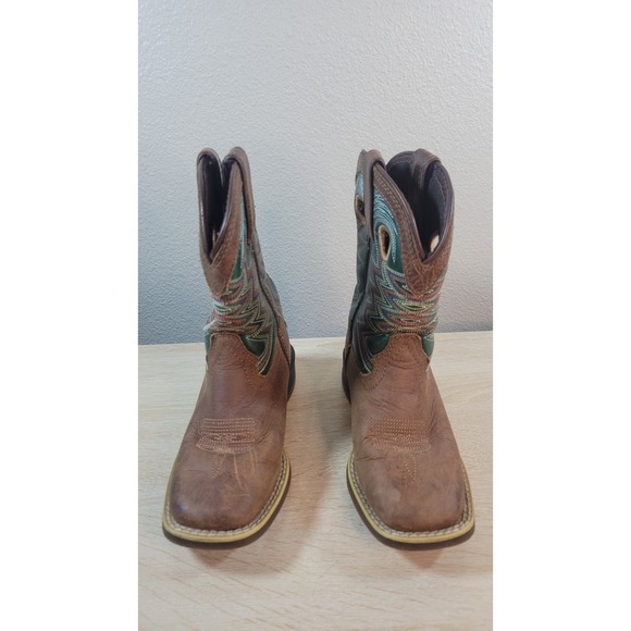 Durango Kids Western Cowboy Boots Brown‎ Green Stitching Size 11M - Picture 2 of 12